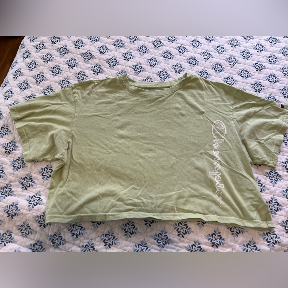 Champion Cropped Tee in Light Green with White Logo
